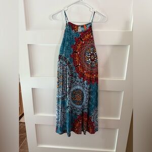 New Feiersi Blue and Orange Maxi Resort Dress with Mandala Print xxl
